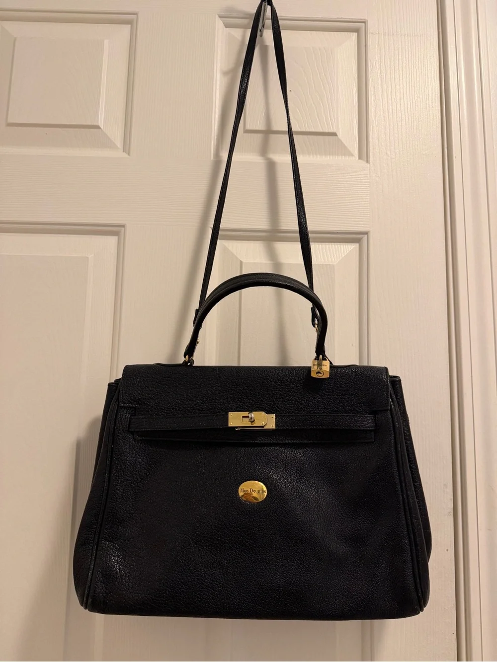Classic Black Leather Top-Handle Shoulder Bag